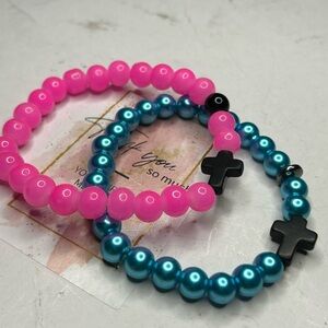 Pink & Blue Cross Bracelets